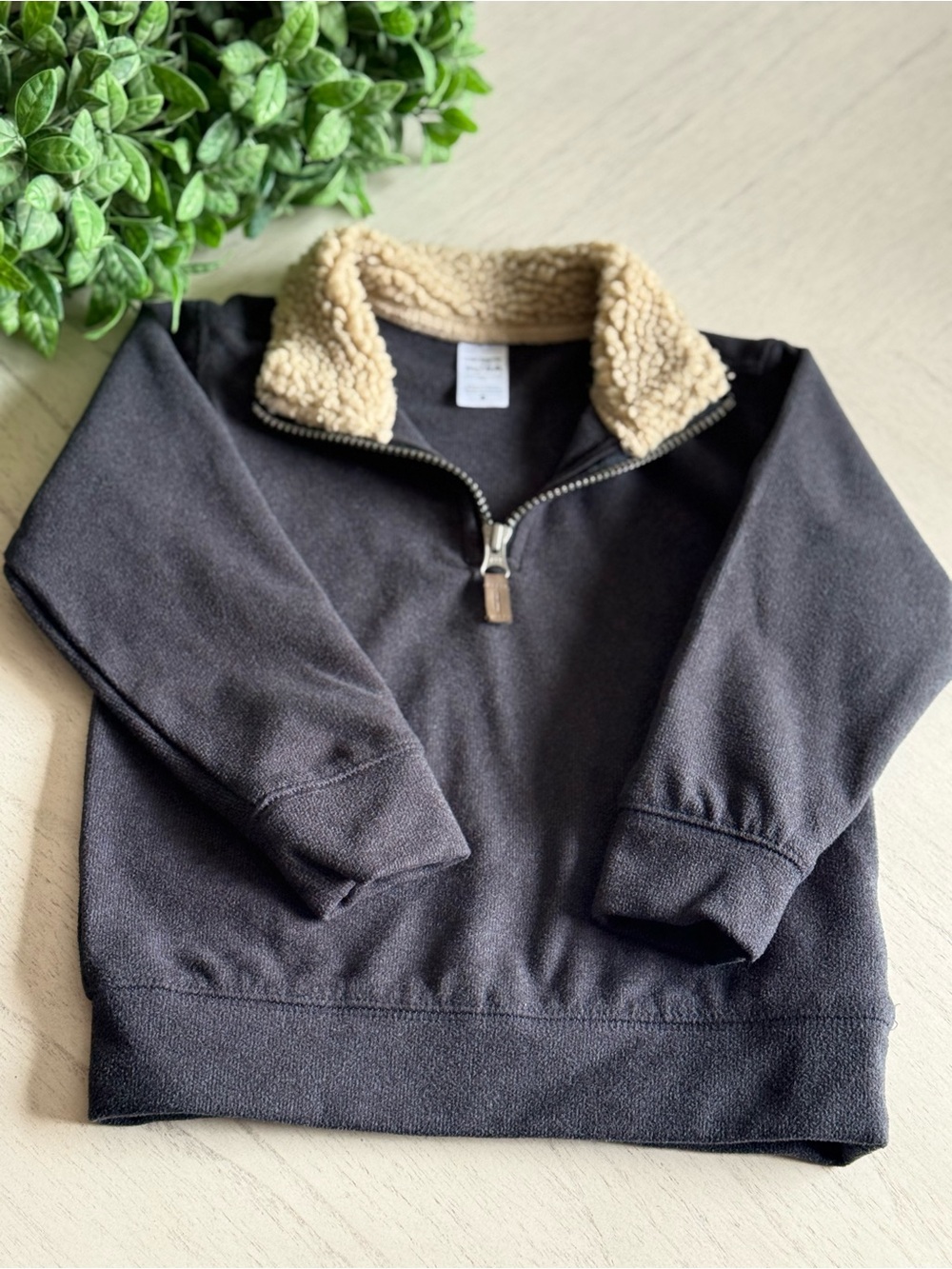 Carter's Black Quarter-Zip Sweatshirt with Cream Sherpa Collar